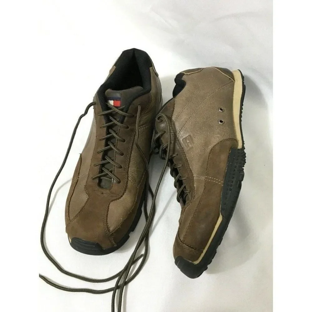 Tommy Hilfiger Mens Brown Lace Up Smart Casual Sneakers US11.5 Preowned Leather